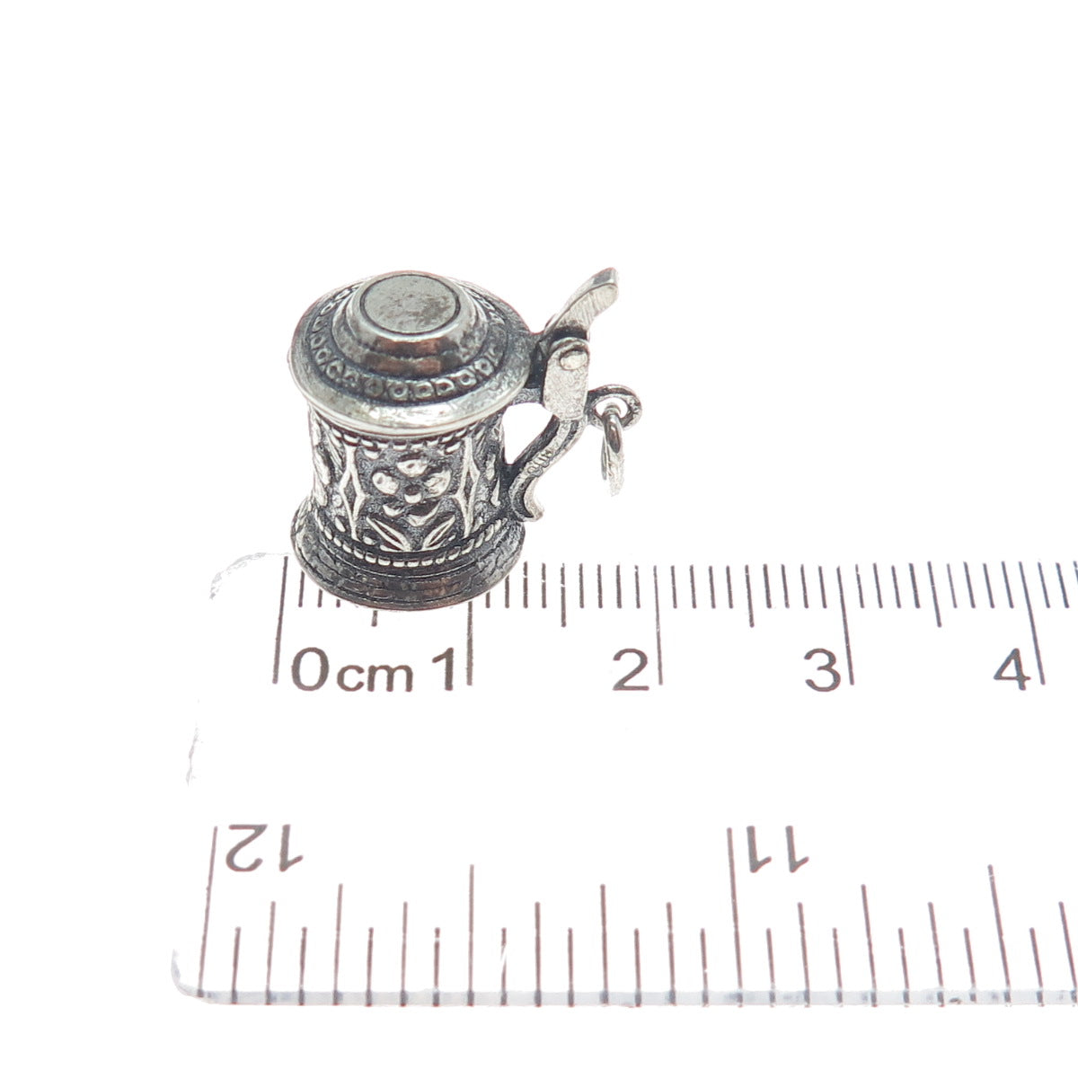 800 Silver Antique Art Deco Beer Stein Locket Minimalist 3D Charm Pendant
