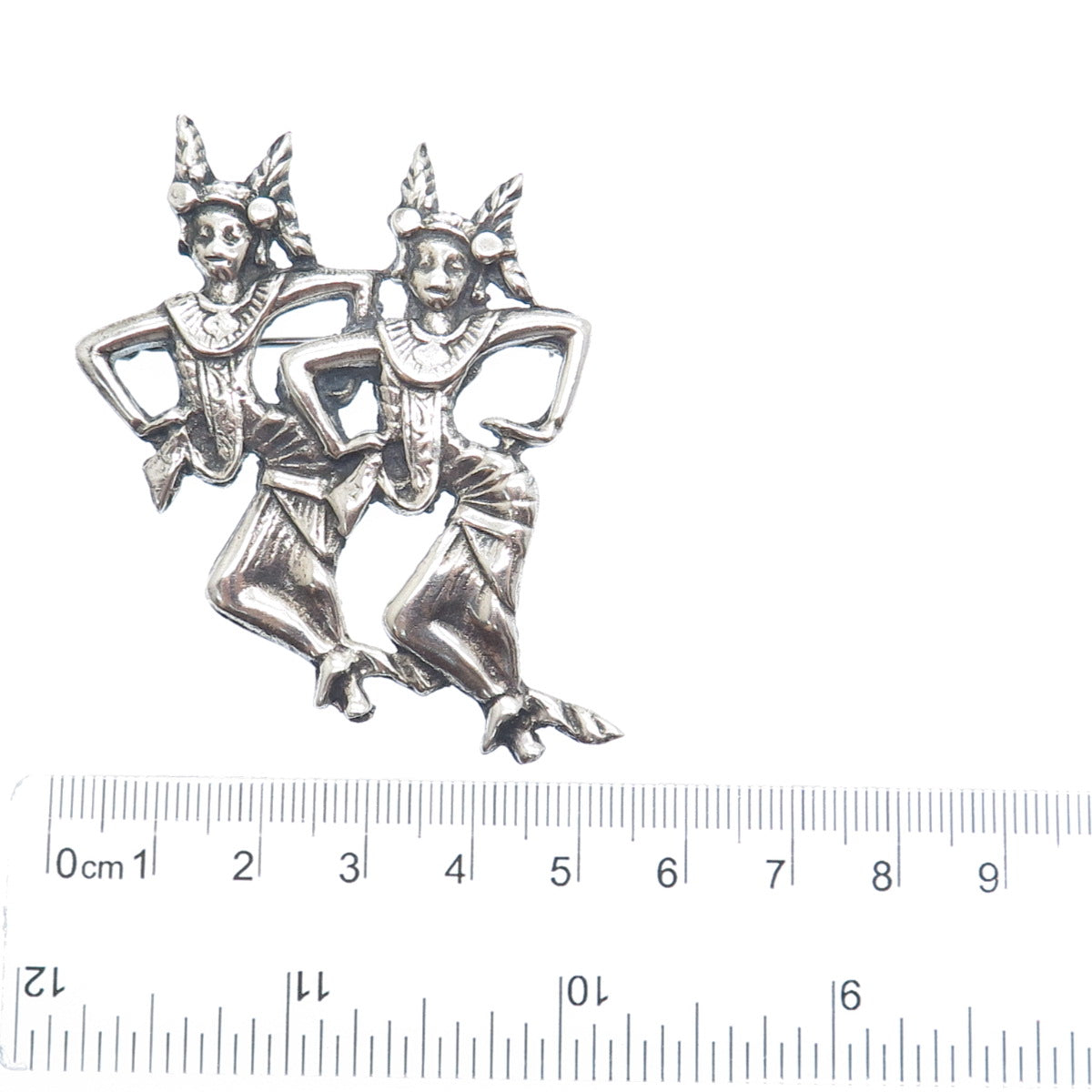 925 Sterling Silver Vintage Tribal Dancer Gemini Zodiac Sign Oxidized Pin Brooch