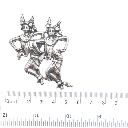 925 Sterling Silver Vintage Tribal Dancer Gemini Zodiac Sign Oxidized Pin Brooch