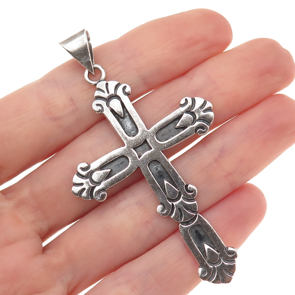 Cony 925 Sterling Silver Vintage Mexico Cross Religious Oxidized Pendant #102