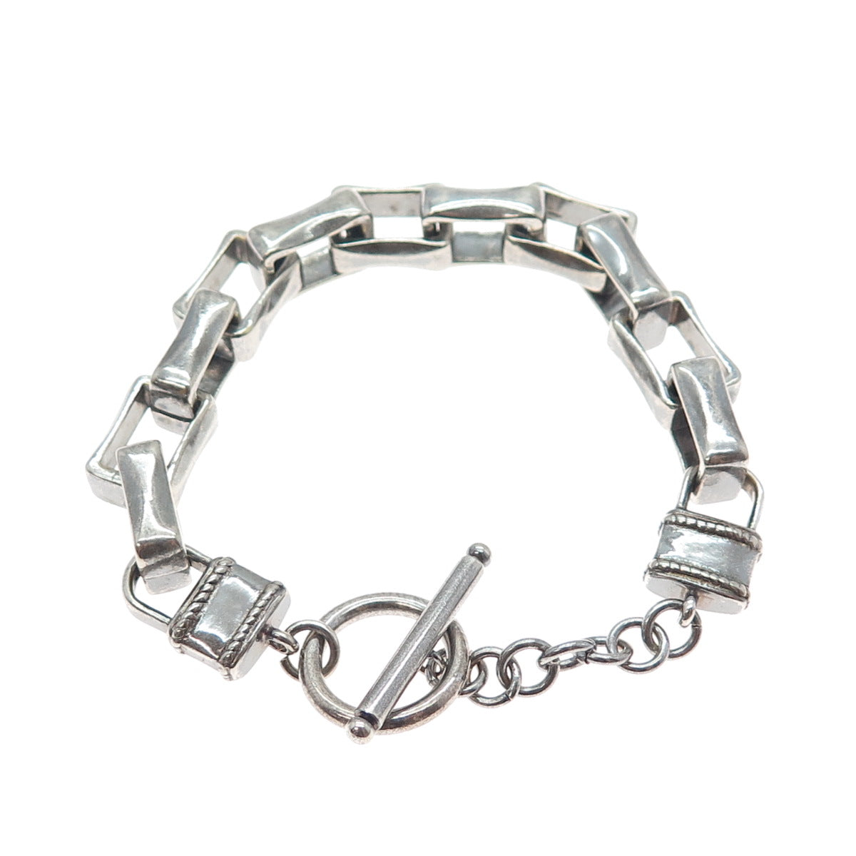 925 Sterling Silver Vintage Open Box Link Oxidized Bracelet 6.75"