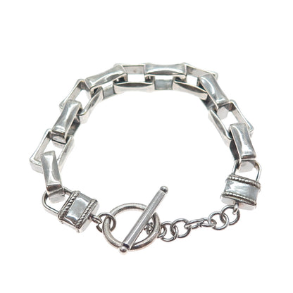 925 Sterling Silver Vintage Open Box Link Oxidized Bracelet 6.75"