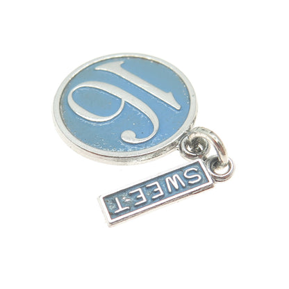 WELLS 925 Sterling Silver Vintage Blue Enamel "Sweet 16" Charm Pendant