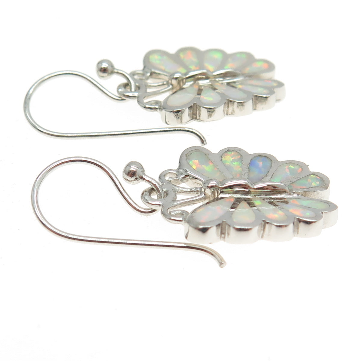 925 Sterling Silver Real Opal Butterfly Dangling Earrings