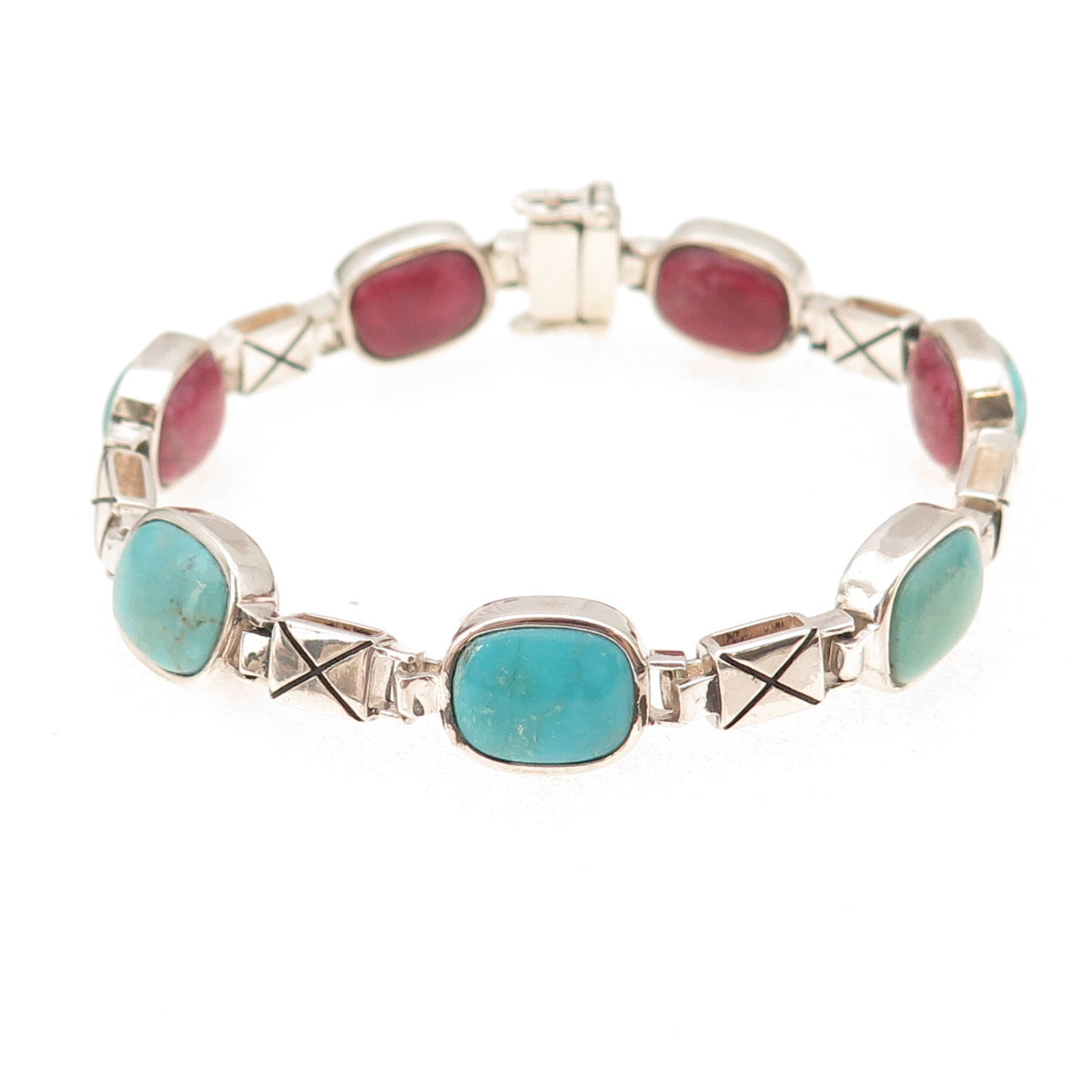 Jay King Desert Rose Sterling Vintage Real Multi-Gem Dual Sided Bracelet 6.25"
