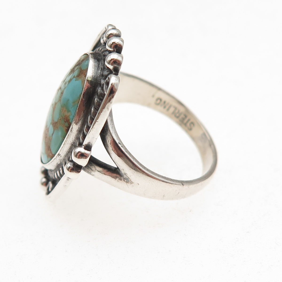 Old Pawn 925 Sterling Silver Vintage Southwestern Turquoise Tribal Ring Size 6