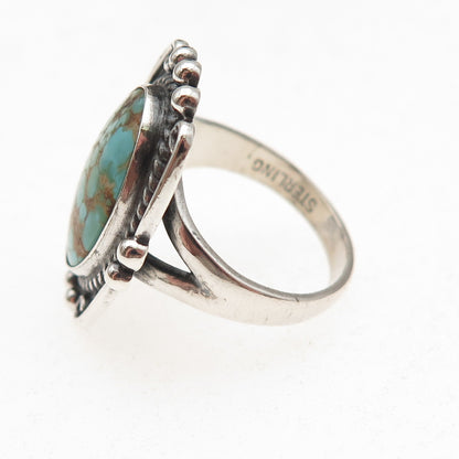 Old Pawn 925 Sterling Silver Vintage Southwestern Turquoise Tribal Ring Size 6