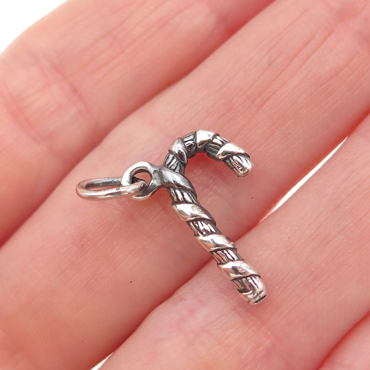 925 Sterling Silver Vintage Candy Cane Festive Christmas Mini Charm Pendant