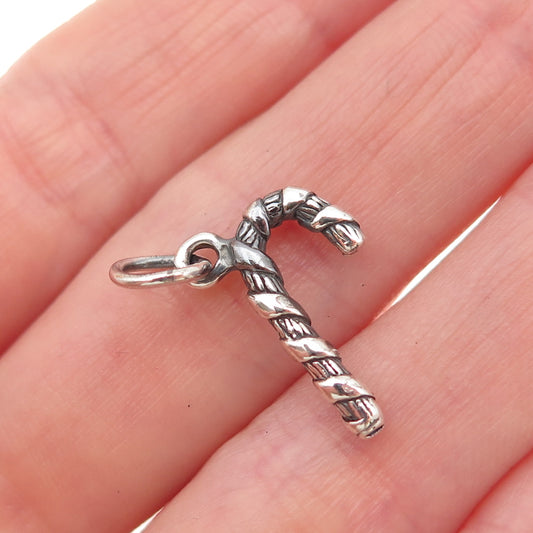 925 Sterling Silver Vintage Candy Cane Festive Christmas Mini Charm Pendant