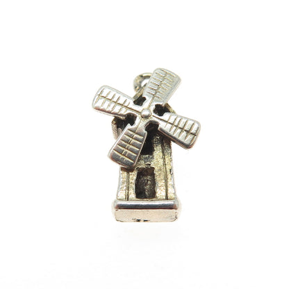 833 Silver Antique Art Deco Netherlands Windmill Minimalist 3D Charm Pendant