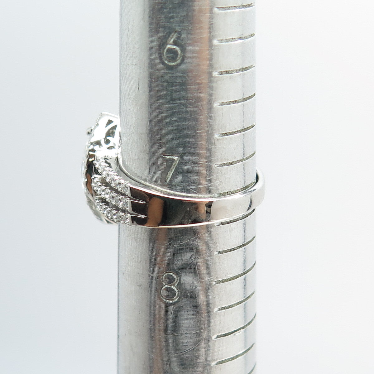 925 Sterling Silver Round & Marquise-Cut C Z Engagement Ring Size 7.5