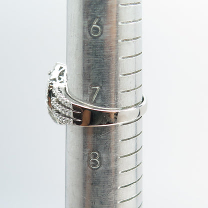 925 Sterling Silver Round & Marquise-Cut C Z Engagement Ring Size 7.5
