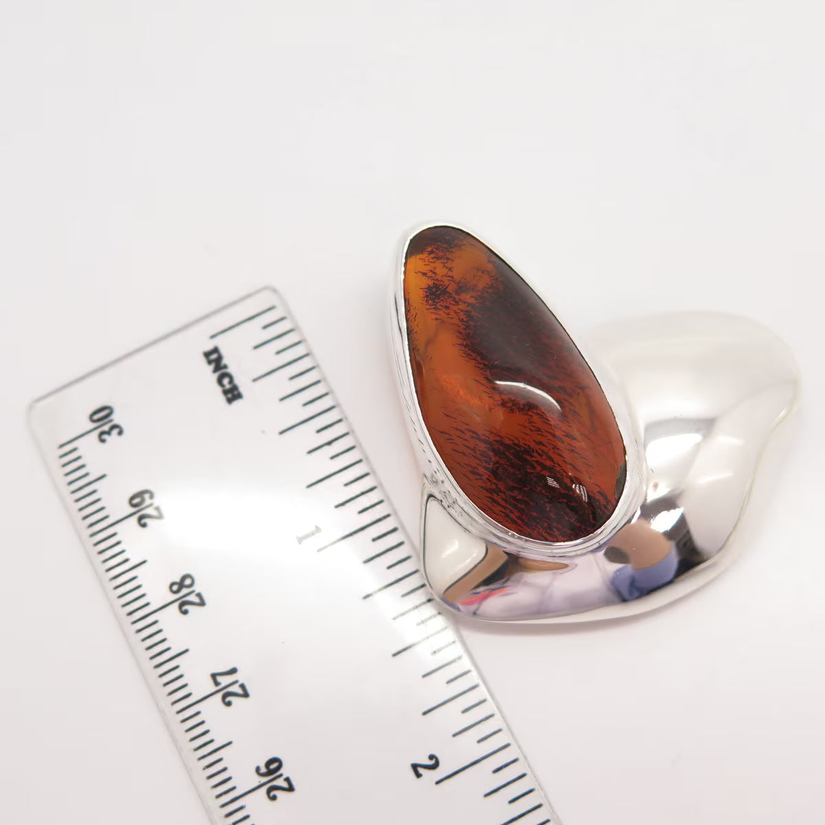 925 Sterling Silver Vintage Real Large Amber Modernist Pin Brooch
