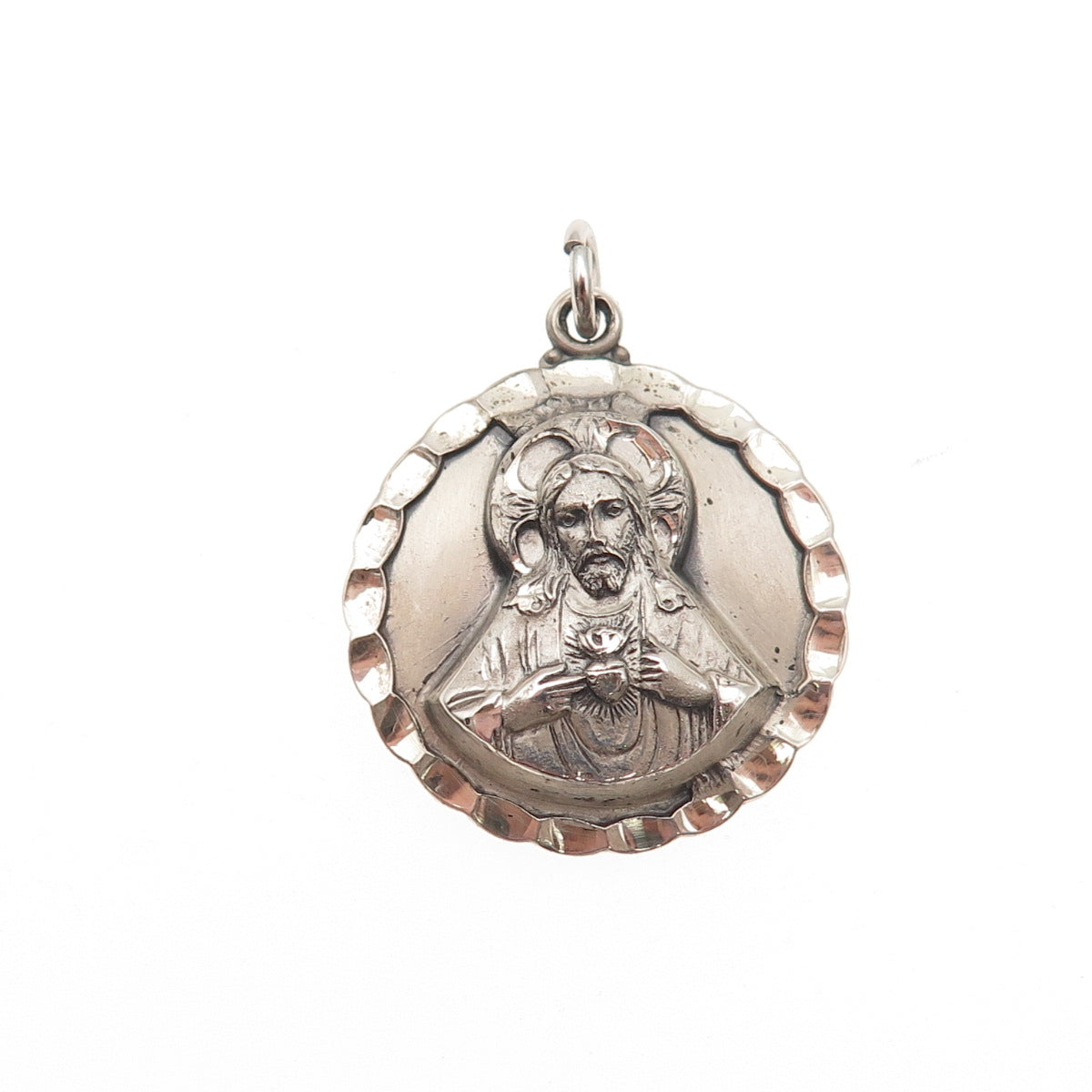 Creed Sterling Silver Antique Art Deco Jesus & St. Mary Oxidized Charm Pendant