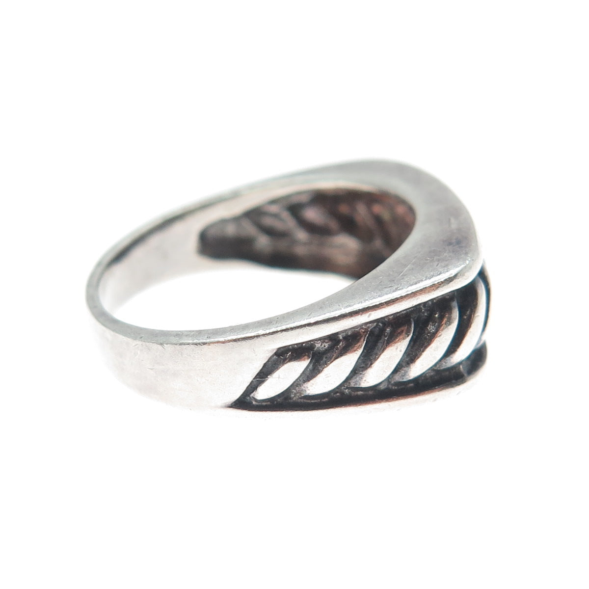 925 Sterling Silver Vintage Modernist Twisted Rope Oxidized Ring Size 8