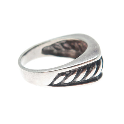 925 Sterling Silver Vintage Modernist Twisted Rope Oxidized Ring Size 8