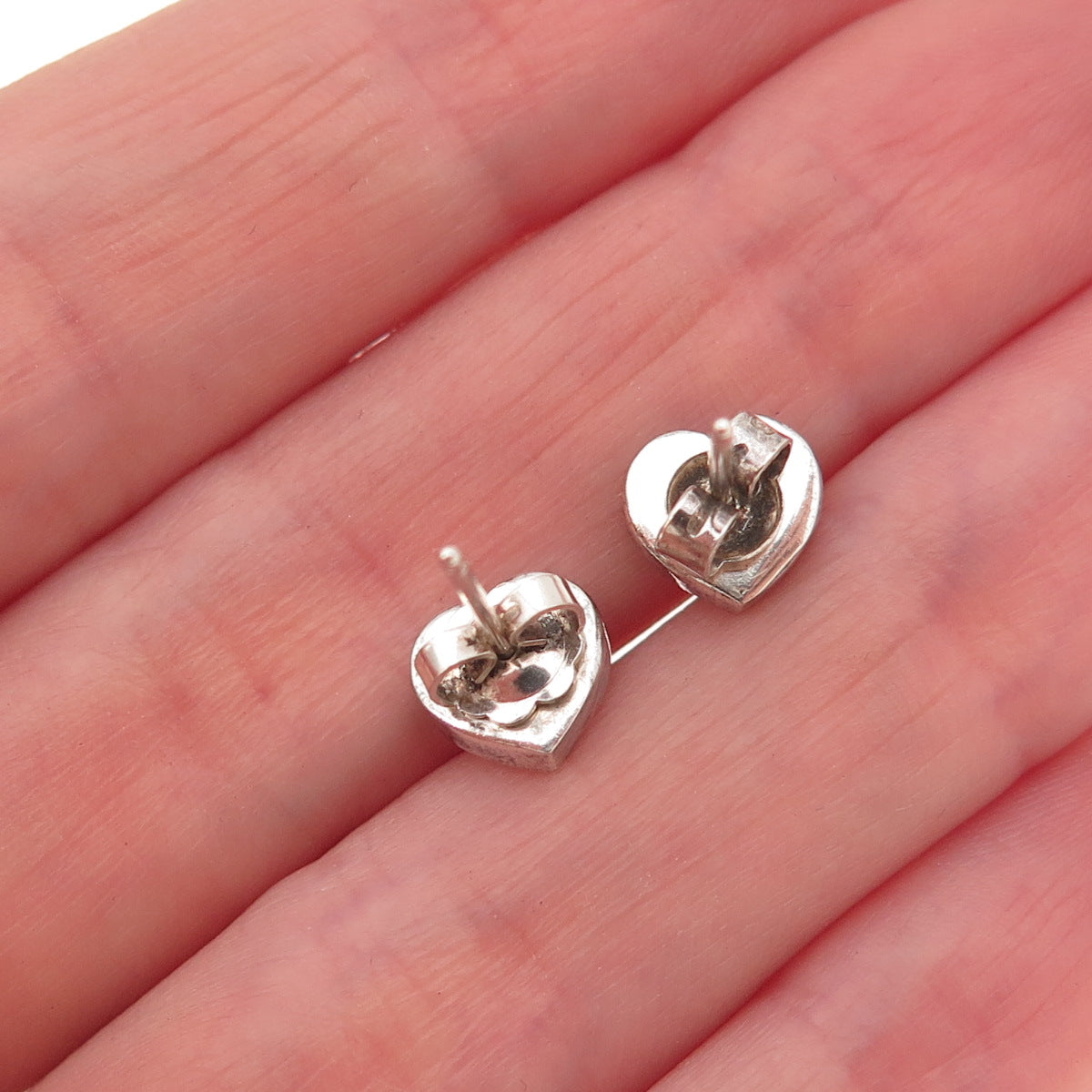 Old Pawn 925 Sterling Silver Vintage Turquoise Inlay Heart Tribal Stud Earrings