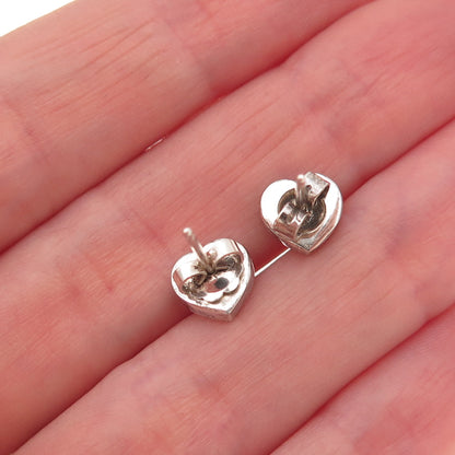 Old Pawn 925 Sterling Silver Vintage Turquoise Inlay Heart Tribal Stud Earrings