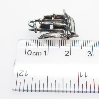925 Sterling Silver Vintage Sailing Ship Minimalist 3D Charm Pendant