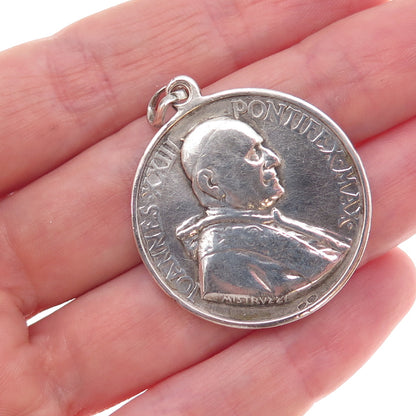 800 Silver Vintage Italy St. Christopher & Pope John XXIII Medal Pendant