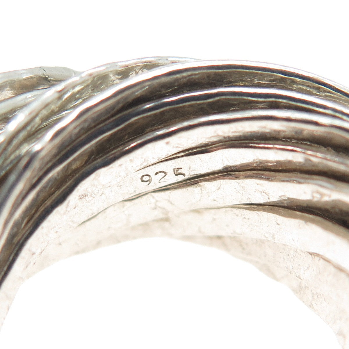 925 Sterling Silver Vintage Interlocked Hammered Multi-Band Ring Size 9.25