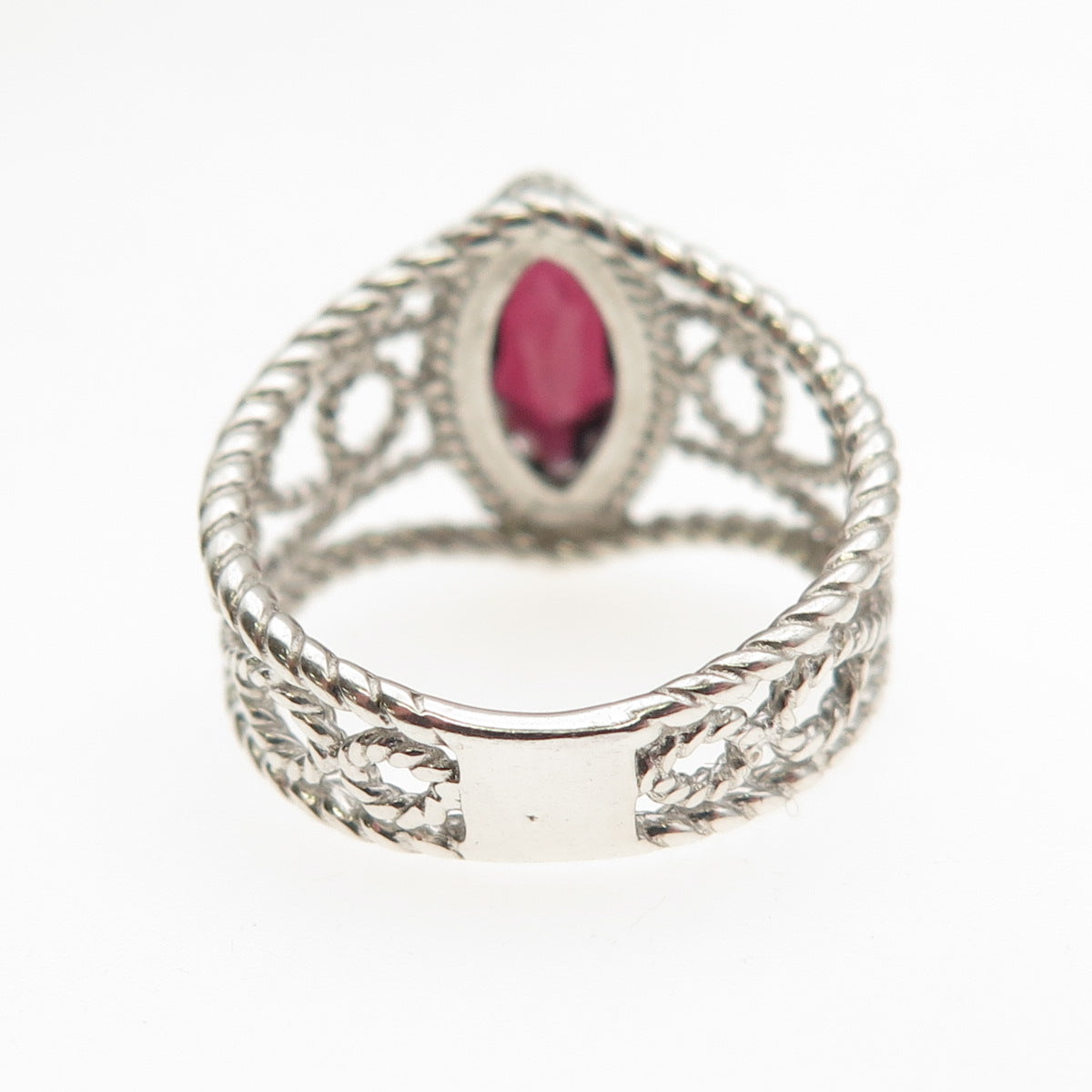 Nevada Sterling Silver Vintage Real Marquise-Cut Red Garnet Scroll Ring Size 5