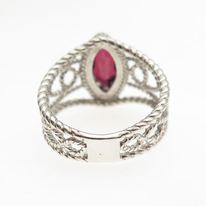 Nevada Sterling Silver Vintage Real Marquise-Cut Red Garnet Scroll Ring Size 5