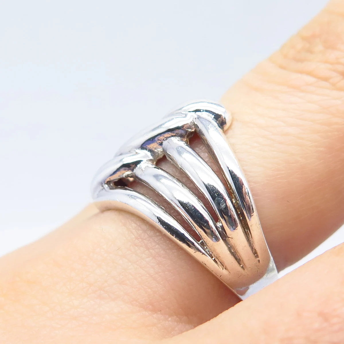 925 Sterling Silver Vintage Striped Ring Size 8.25