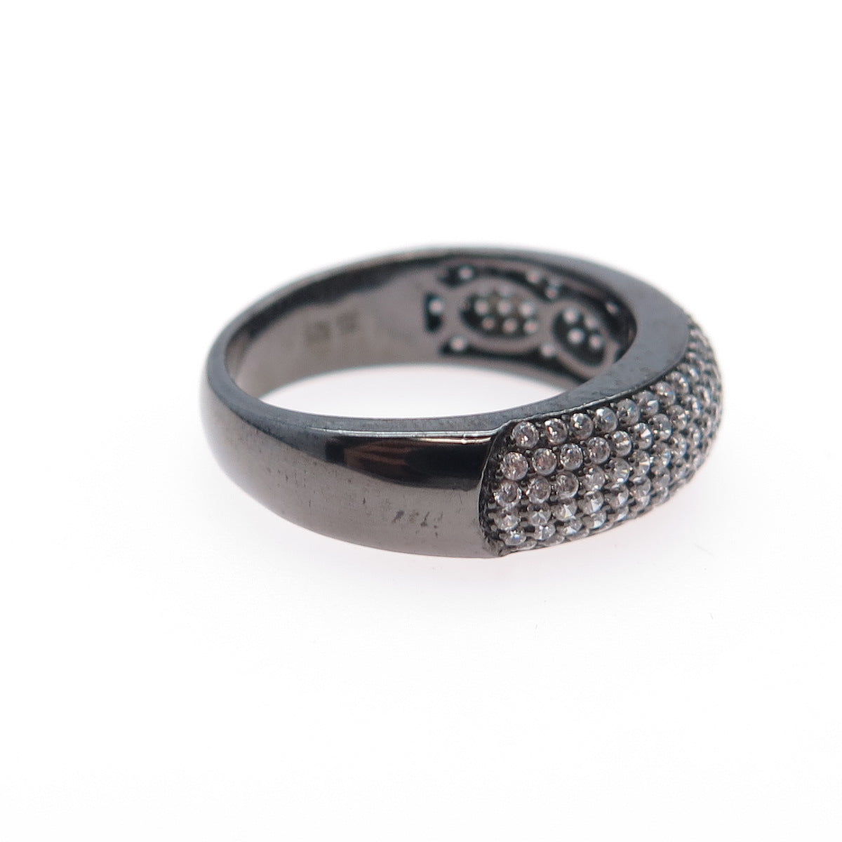 925 Sterling Silver Black Rhodium Round-Cut C Z Band Ring Size 6.25