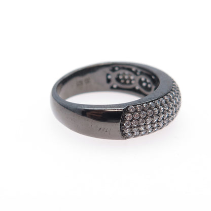 925 Sterling Silver Black Rhodium Round-Cut C Z Band Ring Size 6.25