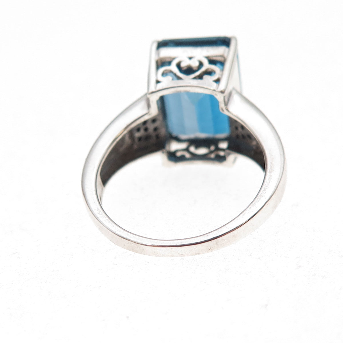 Monica Jain 925 Sterling Silver Real Diamond & London Blue Topaz Ring Size 6.75