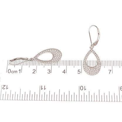 925 Sterling Silver Round-Cut C Z Teardrop Dangle Earrings
