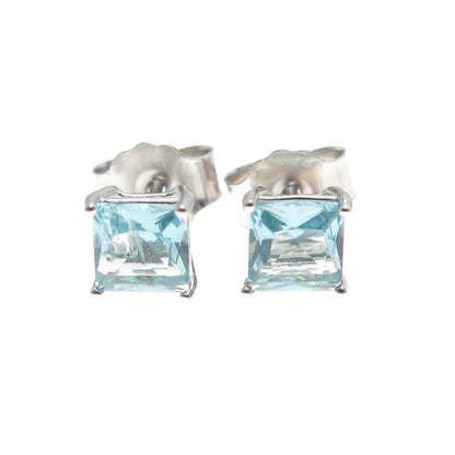 925 Sterling Silver Princess-Cut Blue C Z Stud Earrings