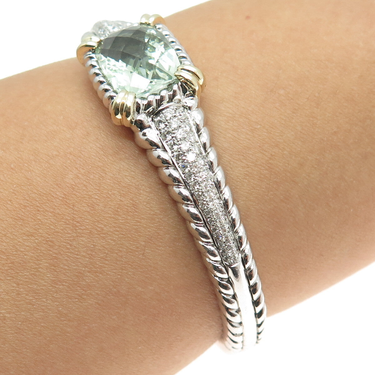 DANWAK 18K Gold Sterling 98-Diamond 1.17ct Green Amethyst 7.67ct Bracelet 6.75"