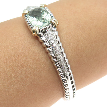 DANWAK 18K Gold Sterling 98-Diamond 1.17ct Green Amethyst 7.67ct Bracelet 6.75"