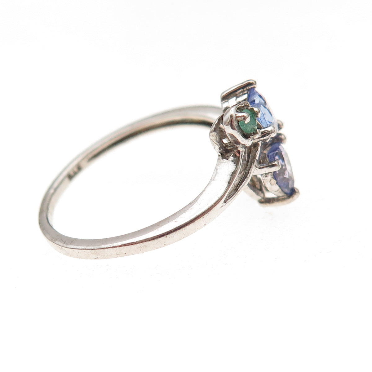 Chuck Clemency 925 Sterling Silver Real Tanzanite & Emerald Heart Ring Size 8.25