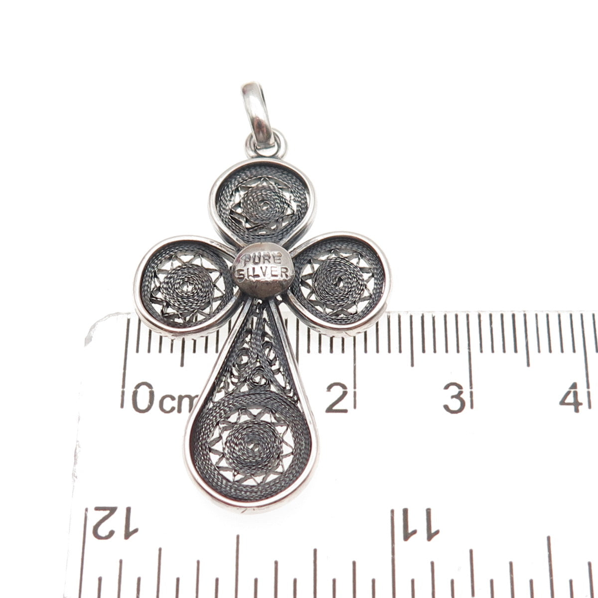 Pure 925 Sterling Silver Vintage Cross Filigree Oxidized Charm Pendant