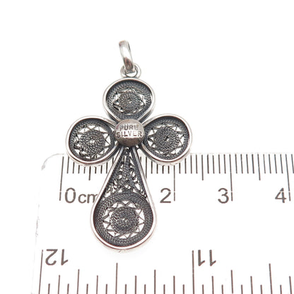 Pure 925 Sterling Silver Vintage Cross Filigree Oxidized Charm Pendant