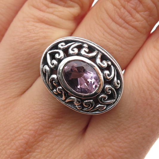 BARSE Sterling Silver Vintage Real Amethyst Ornate Heart Oxidized Ring Size 6.5
