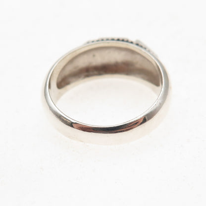 Phyllis Woods 925 Sterling Silver Vintage Real MOP Oxidized Ring Size 7.25