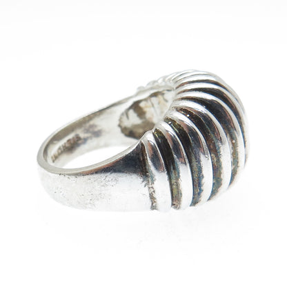 925 Sterling Silver Vintage Ribbed Dome Oxidized Ring Size 6.5