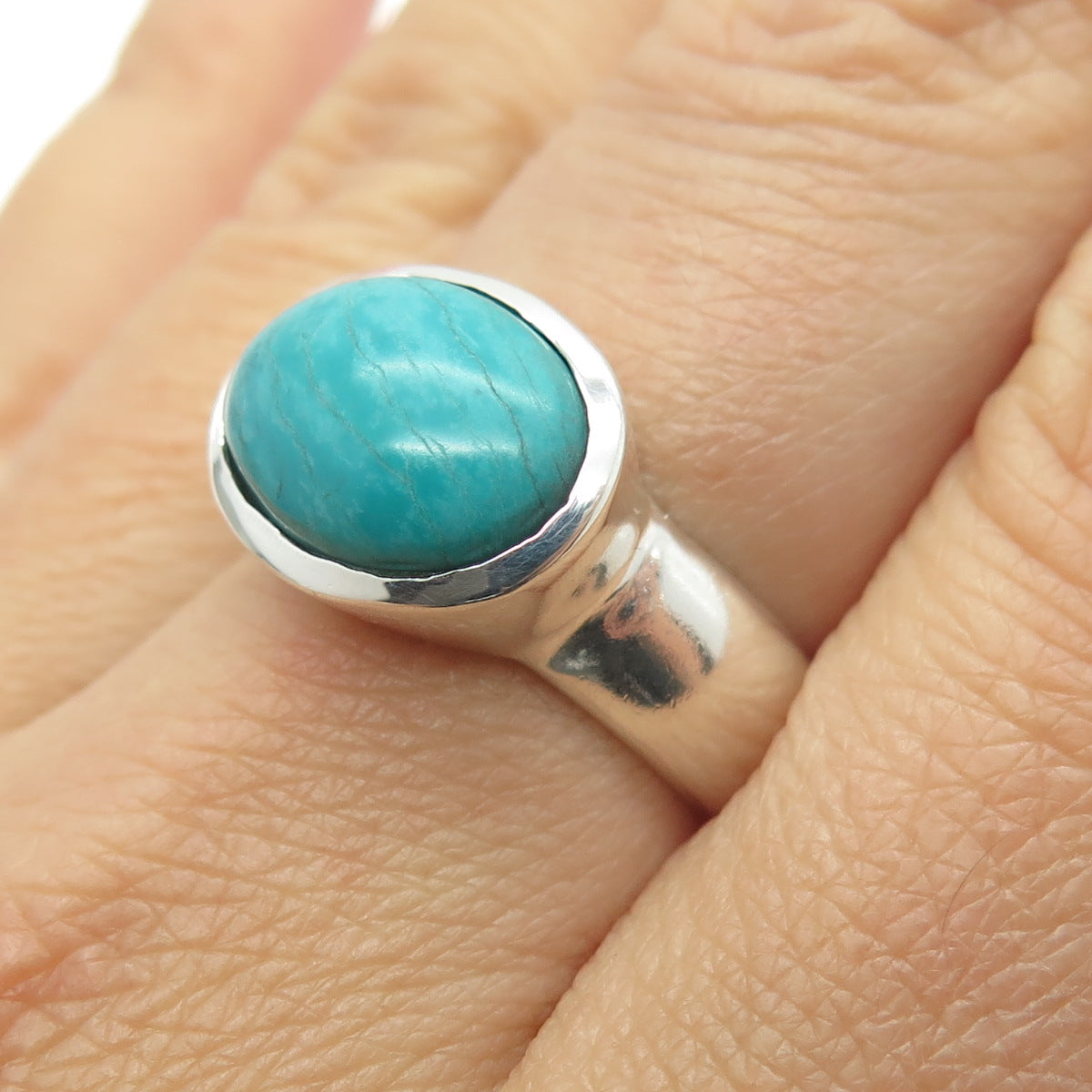 925 Sterling Silver Vintage Real Turquoise Gemstone Ring Size 7