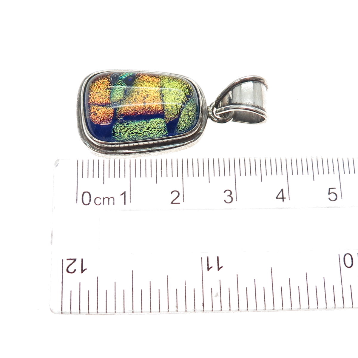 925 Sterling Silver Vintage Dichroic Glass Modernist Charm Pendant