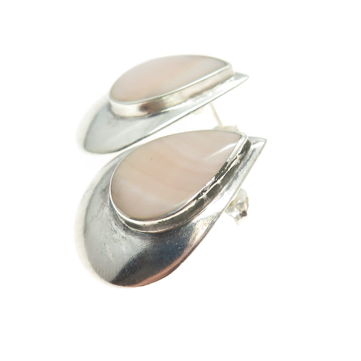 BOMA 925 Sterling Silver Vintage Real Rose Mother-of-Pearl Teardrop Earrings