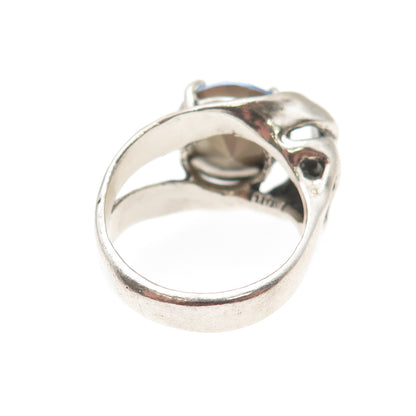 Han 925 Sterling Silver Round-Cut Blue C Z Modernist Ring Size 7.25