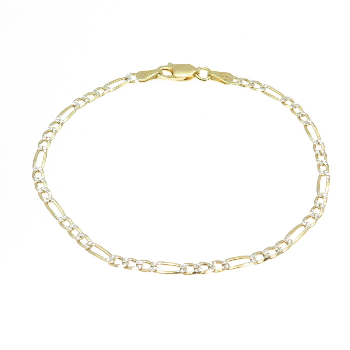 P. LUX 925 Sterling Silver Gold Plated Italy Diamond-Cut Figaro Link Bracelet 7"