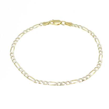 P. LUX 925 Sterling Silver Gold Plated Italy Diamond-Cut Figaro Link Bracelet 7"