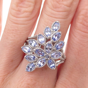 Chuck Clemency 925 Sterling Silver Real Tanzanite Floral Ring Size 8