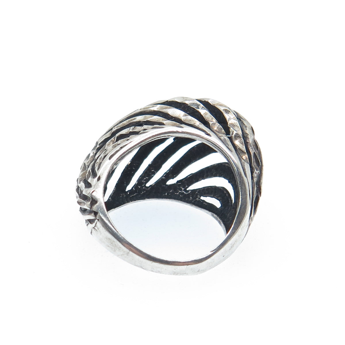 925 Sterling Silver Vintage Diamond-Cut Wavy Dome Oxidized Ring Size 4.75