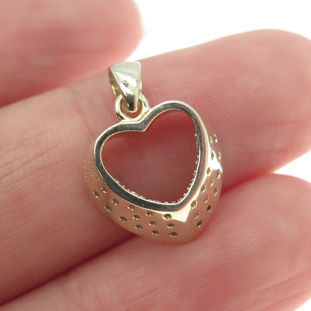 HAN 925 Sterling Silver 2-Tone Real Round-Cut White Diamond Heart Pendant